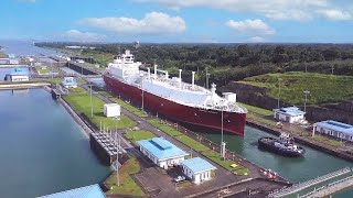 Nakilat MEGI LNG carrier transits Panama Canal [upl. by Eitak]