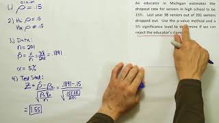 Proportion Hypothesis Testing example 1 [upl. by Ivey]