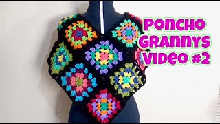 PONCHO TEJIDO CON CUADROS GRANNY VIDEO 2 DARLE LA FORMA DE PONCHO EN V [upl. by Isobel]