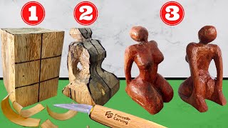 How to carve a very simple sculpture of a womans body in wood step by step tutorial fotr beginners [upl. by Flip610]