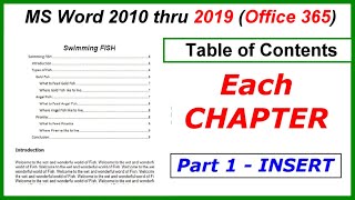 How to INSERT an EACH CHAPTER Table of Contents  Word 2010 thru 2019 [upl. by Amehsat760]