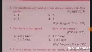 Preoperative assessment and monitoring in anesthesia Mcq neet pg 2020 exam [upl. by Cirtap]