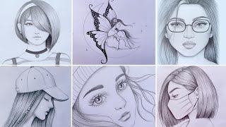 6 easy girl drawing ideas  part  6   Pencil sketch Tutorials  Art Videos [upl. by Edobalo]