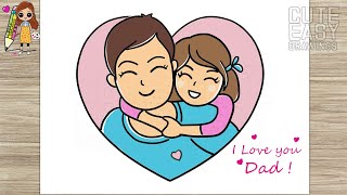 How to draw Father and Daughter  Fathers Day Cute Easy Drawing [upl. by Comyns]