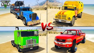 ZIL 130 vs GMC Seirra vs Cerberus Truck vs Navistar 9800  GTA 5 Cars Which is best [upl. by Nerha]