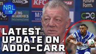 Gus Gould reveals the latest news surrounding Josh AddoCarr NRL Presser  NRL on Nine [upl. by Ayres]