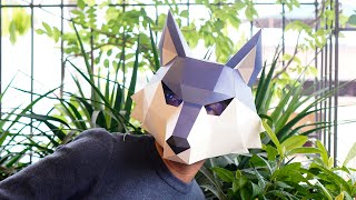 How to diy papercraft wolf mask  Lowpoly wolf mask  3D paper mask [upl. by Eberta]