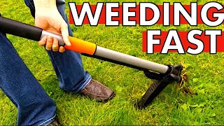 How to use Fiskars WEED PULLER  W82 Mechanical Weeder Remover Review [upl. by Loise96]