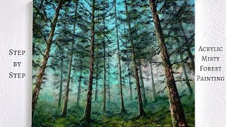 Misty Forest STEP by STEP Acrylic Painting Tutorial ColorByFeliks [upl. by Ydennek779]