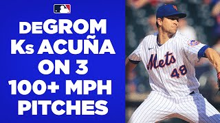 Jacob deGrom strikes out Ronald Acuña Jr on 3 straight 100 mph pitches to open game [upl. by Rafaellle]