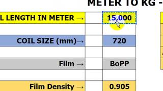 METER TO KG CONVERT FLEXIBLE FILM METER TO KG USING EXCEL SHEET [upl. by Snoddy609]