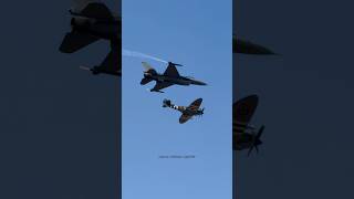 Belgian F16 amp Spitfire flyby military aviation history [upl. by Yaral87]