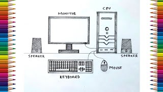 Very Easy Computer Parts Drawing  How to Draw Computer Parts easy steps [upl. by Oivlis]