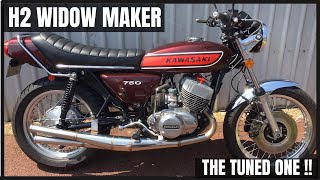 1975 Kawasaki H2The Tuned One 750cc Widow Maker 2 stroke Triple classic motorcycle review [upl. by Cutty493]