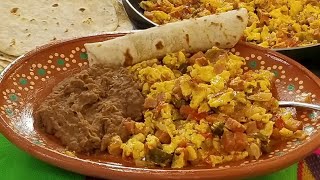 HEARTY MEXICAN BREAKFAST  SPAM and Eggs Rancheros Refried Beans Homemade Flour tortillas ❤ [upl. by Ennaxxor]