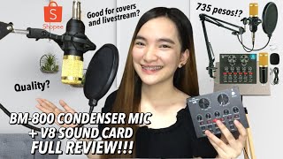 AFFORDABLE BM800 CONDENSER MICROPHONE  V8 SOUND CARD REVIEW Unboxing Setup amp Audio Test [upl. by Ahseryt127]