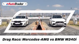 MercedesAMG C43 vs BMW M340i drag race [upl. by Fabiolas]