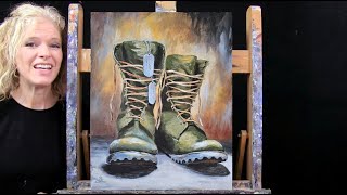 MILITARY BOOTSLearn How to Draw and Paint with AcrylicsEasy Beginner Acrylic Painting Tutorial [upl. by Noella138]