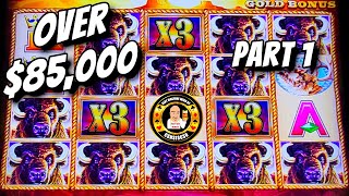 OVER 85000 in JACKPOTS  Buffalo Gold Slot Machines PART 1 [upl. by Llerod]