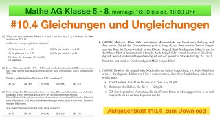 42  Mathe AG 5 bis 8  104 Gleichungen und Ungleichungen  Mathe Olympiade  Känguru Wettbewerb [upl. by Jalbert]