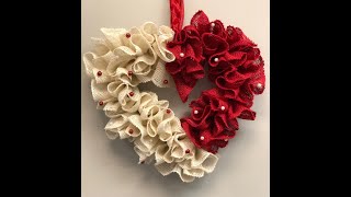 Quick Easy Burlap Ruffle Heart Wreath [upl. by Enihsnus]