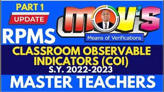 MOVs Master Teachers RPMSPPST Classroom Observable Indicators COI SY 20222023 [upl. by Maible]