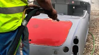 Car body panels media blasting by Profi Blast  Mobile Sandblasting MG Midget boot paint stripping [upl. by Ibrad]