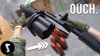 Airsoft Players get F€D UP by Painful 40mm Grenade Launcher [upl. by Pillow891]