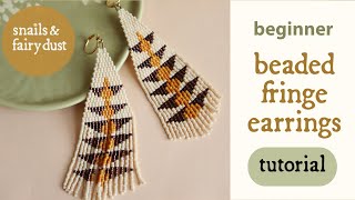 Beaded Earrings Tutorial for beginners with double brick stitch and fringe [upl. by Ioab318]