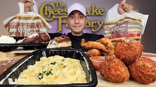 MUKBANG EATING The Cheesecake Factory Fettuccini Alfredo Mac amp Cheese Balls Buffalo Blast Cakes [upl. by Balmuth774]