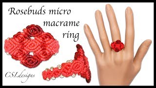 Rosebuds micro macrame ring ⎮ Valentines Day [upl. by Nnylasor]