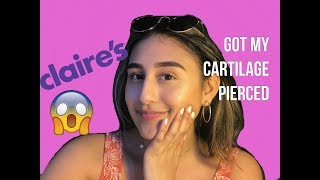 I GOT A CARTILAGE PIERCING  CLAIRES [upl. by Dabbs]