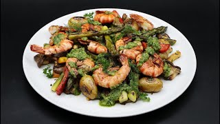 Recette des gambas à la plancha légumes au pesto à lail des ours [upl. by Gracia]