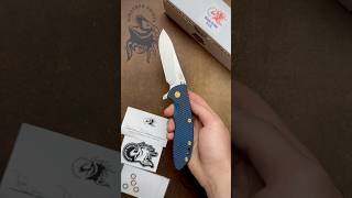 Rick Hinderer XM18 35 Slicer Hollow Grind SW Light Blue Ti BlueBlack G10 Brass Hardware S45VN [upl. by Brittain]