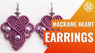 Macrame heart earrings  Macrame earrings tutorials  Macrame earrings with beads [upl. by Ynolem406]