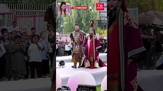 193 tall giant Serbian and his wife Altan in Mongolian costume 😊 fashion mongolia outfit [upl. by Ahsiadal]