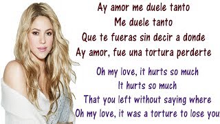 Shakira  La Tortura Lyrics in English and Spanish  ft Alejandro Sanz  A torture  Translation amp M [upl. by Nirot]