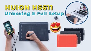 HUION HS611 Graphics Drawing Tablet Unboxing amp Full Setup  For Online Teaching amp Graphic Design [upl. by Yddet25]