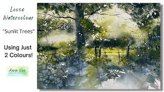 Sunlit Trees Atmospheric Landscape Watercolour Tutorial Using Just 2 Colours [upl. by Zipah]