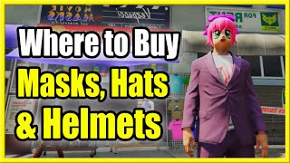 Where to BUY a MASK Helmet or HAT in GTA 5 ONLINE and WEAR THEM [upl. by Doralia]