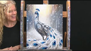 Learn How to Draw and Paint with Acrylics WINTER PEACOCKEasy Beginner Acrylic Painting Tutorial [upl. by Anastase]