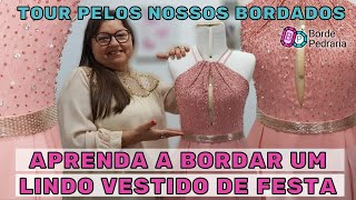 Vestido de FestaMadrinha Bordado com Pedrarias  Aprenda os Detalhes desse bordado Lindo [upl. by Akiwak]