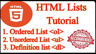 HTML Tutorial  Ordered List Unordered List and Description List in Html [upl. by Ahsirhcal873]