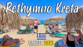 Rethymno Beach Crete walking tour 4k Kreta Greece 2023 [upl. by Ecinert]