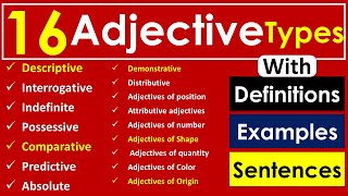 Adjective amp 16 Types of adjectives in English Grammar with Examples [upl. by Vallonia515]