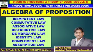 Algebra of Propositions  Associative  Distributive  De Morgan  Idempotent  Absorption  Laws [upl. by Nesyrb]