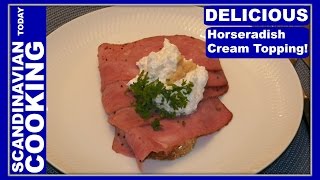 Smørrebrød Danish Open Face Pastrami Sandwich with homemade Horseradish Topping recipe [upl. by Adnyc736]