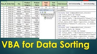 VBA to Sort Data in Excel  Excel VBA Tutorial [upl. by Dygal709]