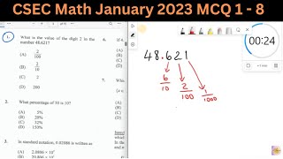 CXC Math Multiple Choice 1 to 8 CSEC January 2023 Past Paper [upl. by Salahcin]