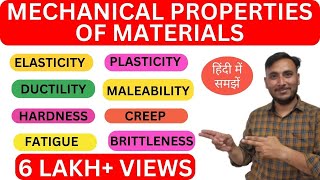 Mechanical properties of materials in hindi हिंदी  Elasticity  plasticity  Hardness in hindi [upl. by Clabo]